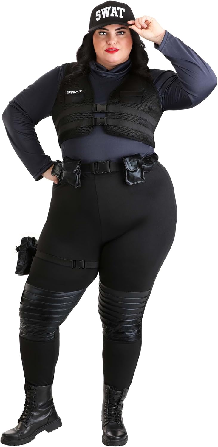 Women's Plus Size SWAT Team Costume, Adult Military Outfit for Halloween