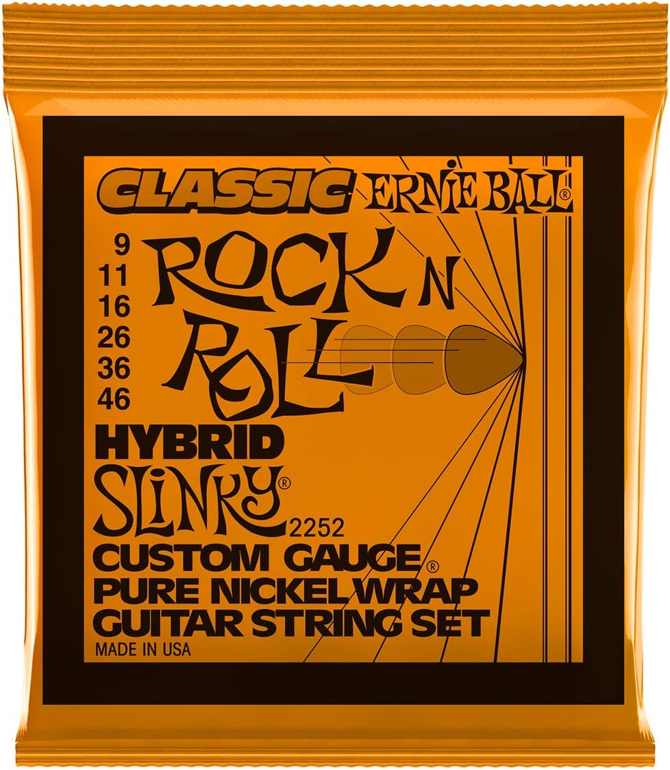 Ernie Ball Hybrid Slinky Classic Rock n Roll Pure Nickel Wrap Electric Guitar Strings - 9-46 Gauge, Hybrid (9-46), Hybrid (9-46)