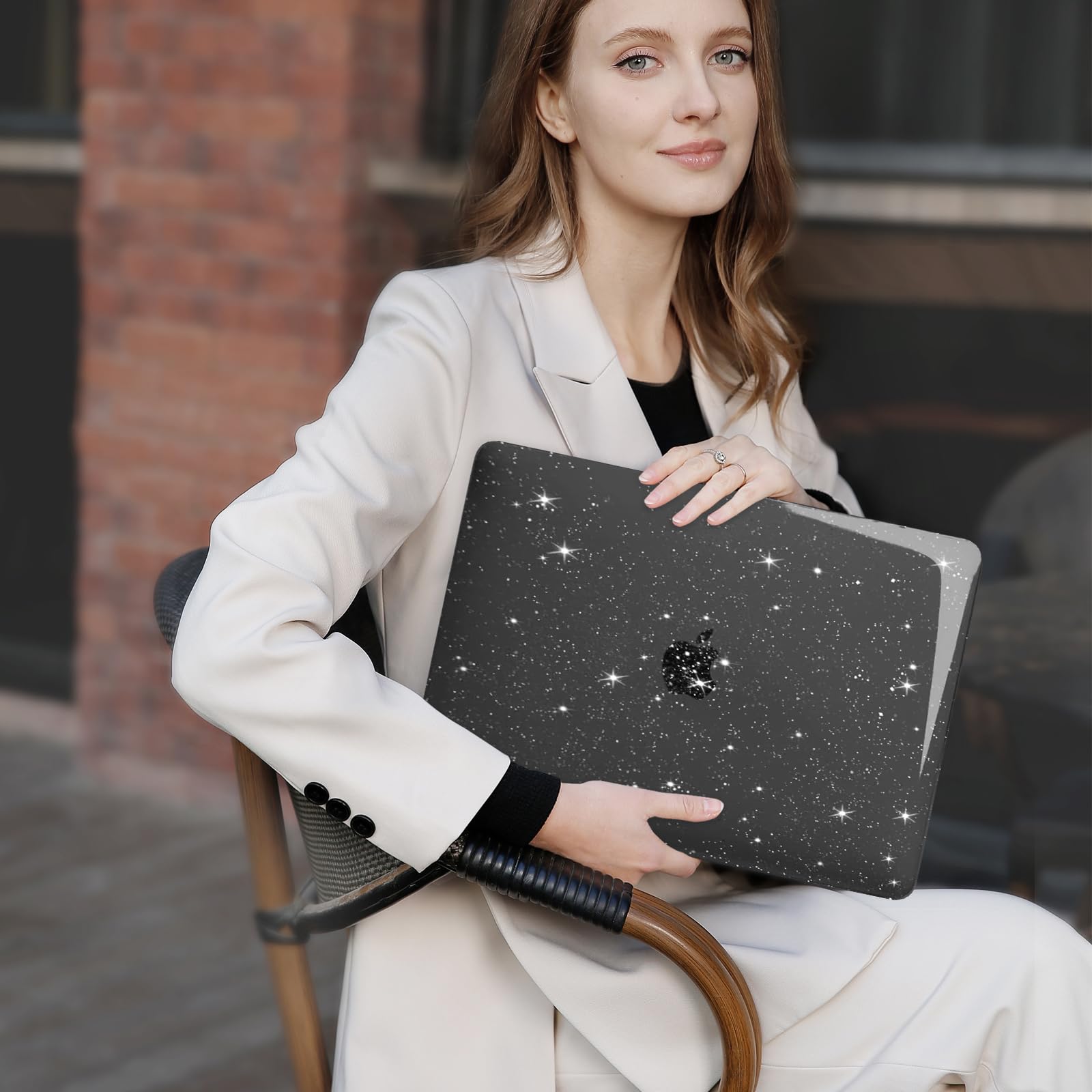 MOSISO Custodia Compatibile con MacBook Air 13 Cover M1 2021 2020 2019 2018 A2337 A2179 A1932 Touch ID, Glitter Case per MacBook Air M1 Cover 13,3'' Pollici&Copritastiera&Pellicola, Nero