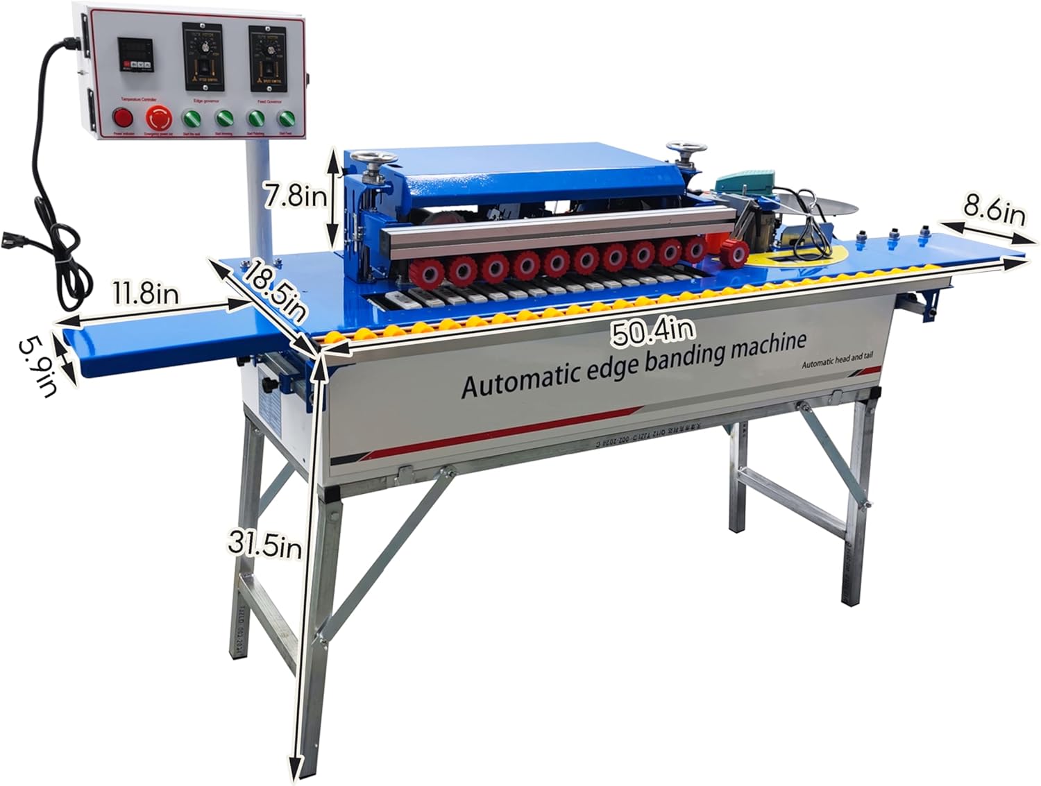 TECHTONGDA Woodworking Edge Bander Automatic Edge Banding Machine Curve Straight Edge Banding Machine with Control Panel Adjustable Speed 0-6m/min (No Dust Collection Feature)