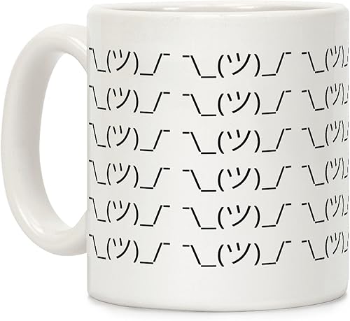 Miniatura 1 de LookHUMAN Emoticon Shrugs White - Taza de café de cerámica de 11 onzas