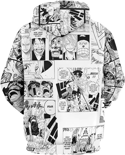 Vista 2 de Luusmm Unisex Anime Print Hoodie Black And White Manga Print Novelty Sweater
