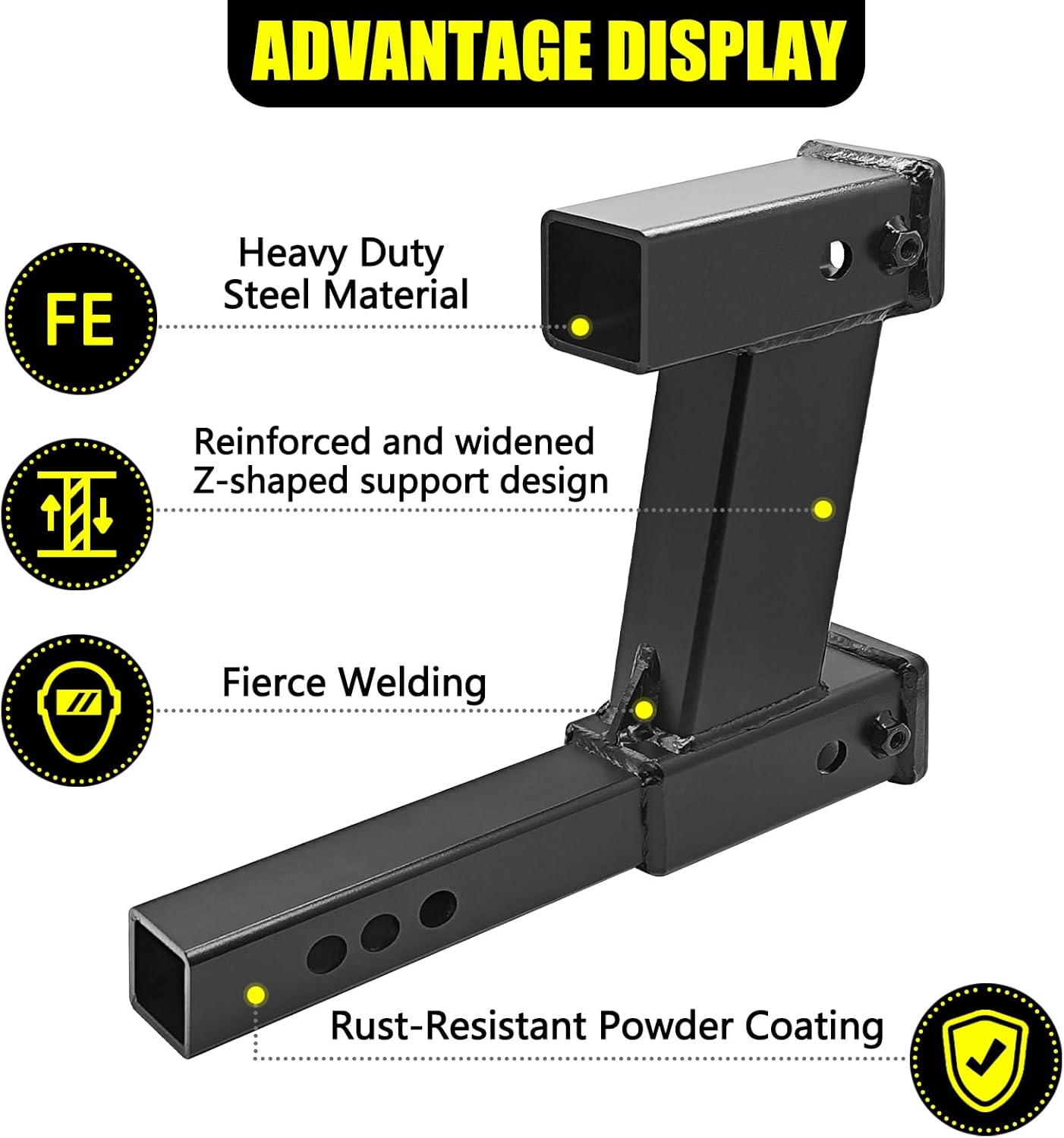 KAIRAY Double Hitch Receiver, 2 inch Trailer Dual Hitch Extension Riser, Hitch Adapter Fits for 2 inch Receiver Extender to 10 inch Max Length, 10 Inch Riser/Drop