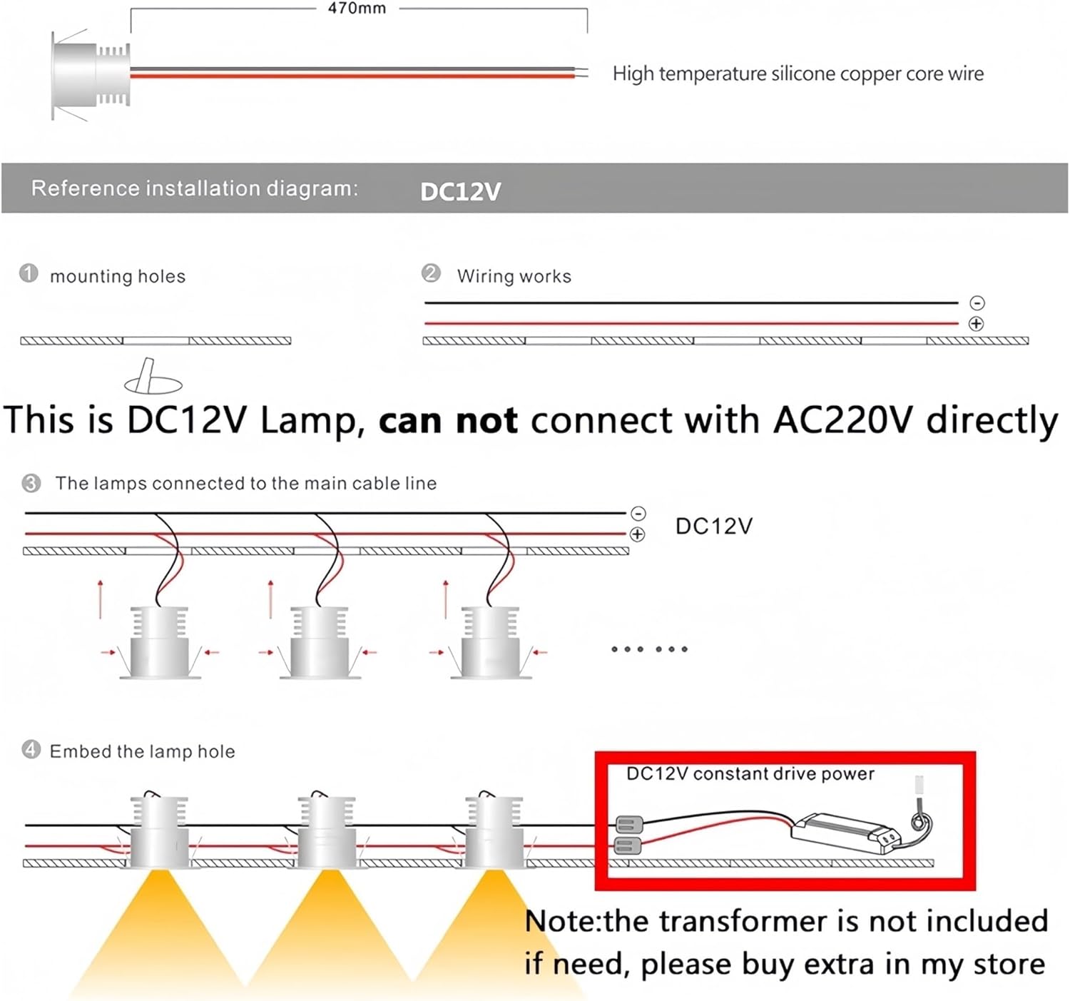 10 PCS Mini Spotlight 1W 12V LED Spot Lights Kitchen Bedroom Ceiling Downlight White Black Silver Stair Display Spotlight(Black,Natural White_30D)