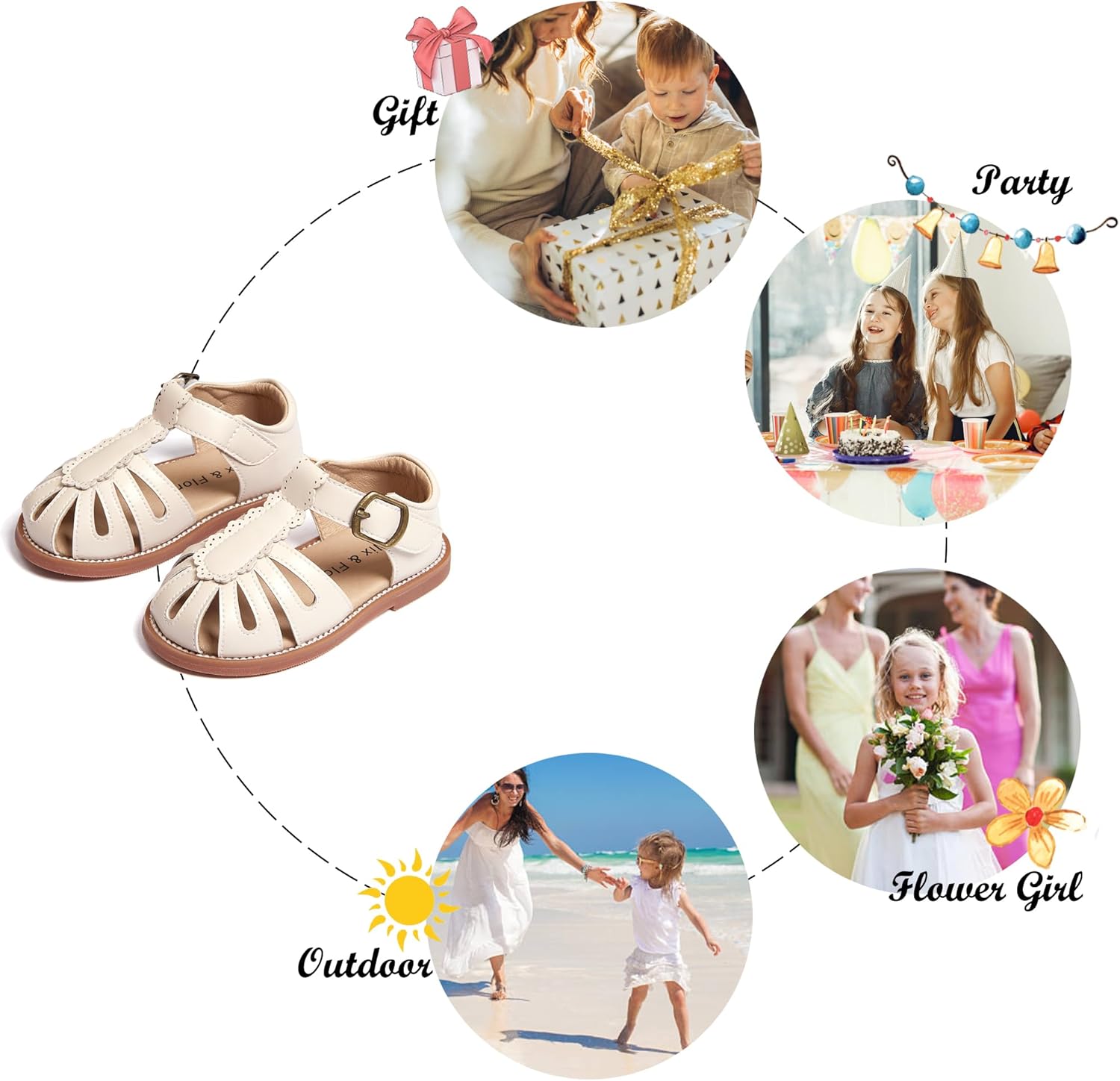 Felix & Flora Toddler Girls Sandals Soft Rubber Princess Flat Shoes Summer Flower Girl Shoes - Image 5