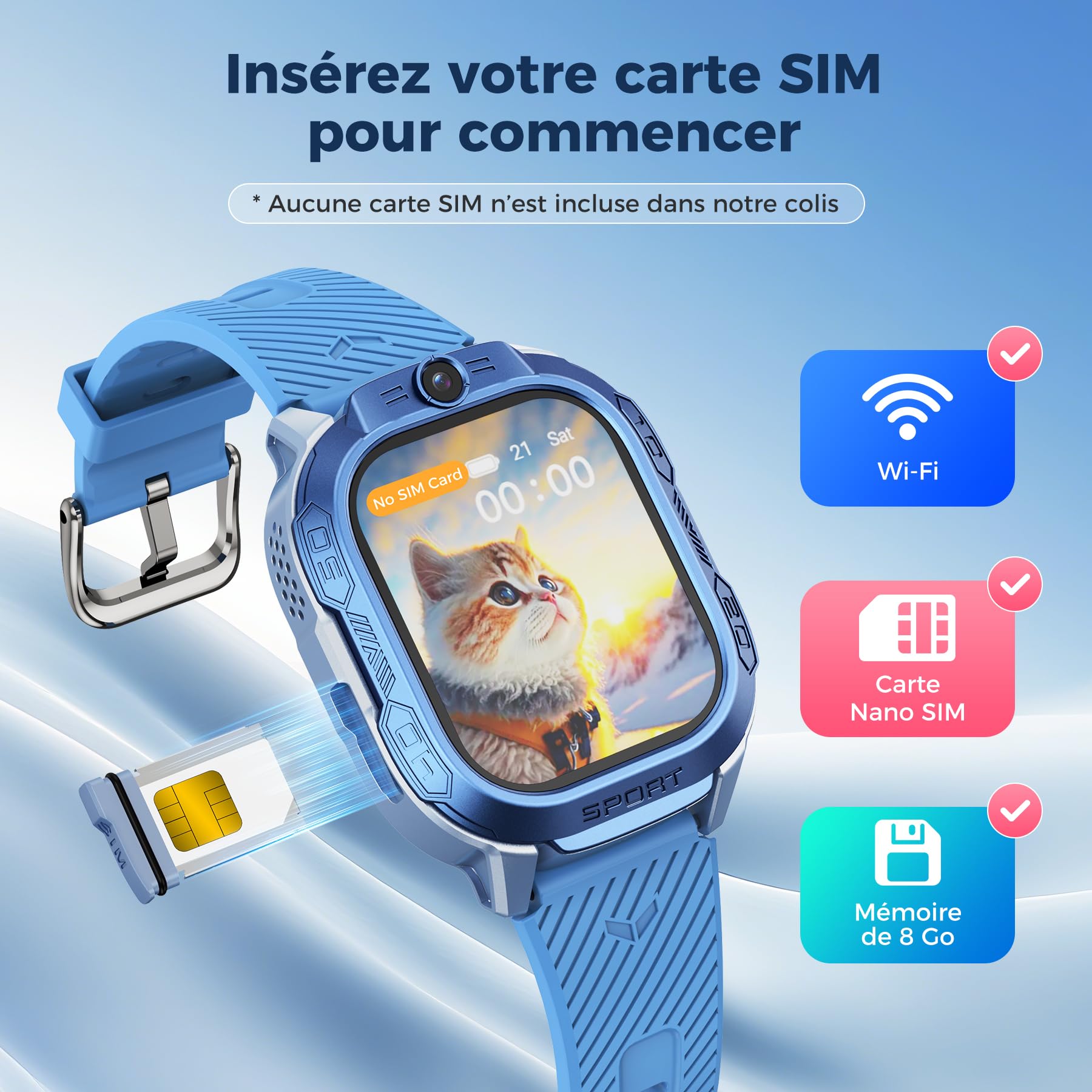 Montre Connectée Enfant GPS et Téléphone – ChatGPT AI Montre Intelligente avec Appels Vidéo, Chat Vocal, SMS, WiFi, 47 Jeux, Mode Scolaire, 4 Modes Sportifs, Cadeau pour Enfants dès 4-13 Ans (Bleu)