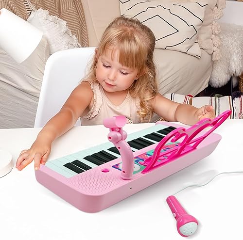 Miniatura 7 de Teclado de piano para niños y niñas, piano rosa de 37 teclas con micrófono y dos altavoces, instrumento musical electrónico, regalos de cumpleaños