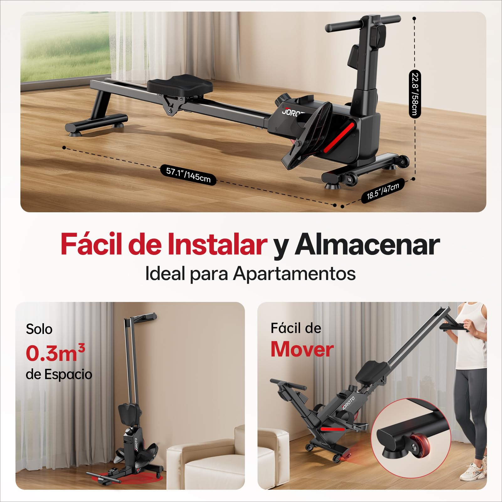 JOROTO Máquina de Remo para Casa - 16 Niveles de Resistencia, Máquina de Remo Magnética Silenciosa con App Kinomap, Doble Carril para Estabilidad, Compacto y Fácil de Montar - Fitness en Hogar