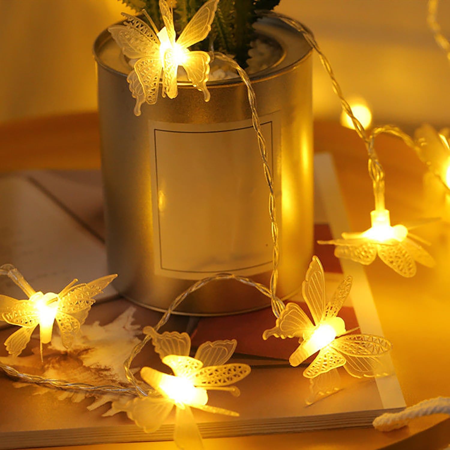 Luci decorative a forma di farfalla, a batteria, impermeabili IP65, per interni ed esterni, giardino, casa, feste, compleanni, matrimoni e decorazioni natalizie (bianco caldo, 80)