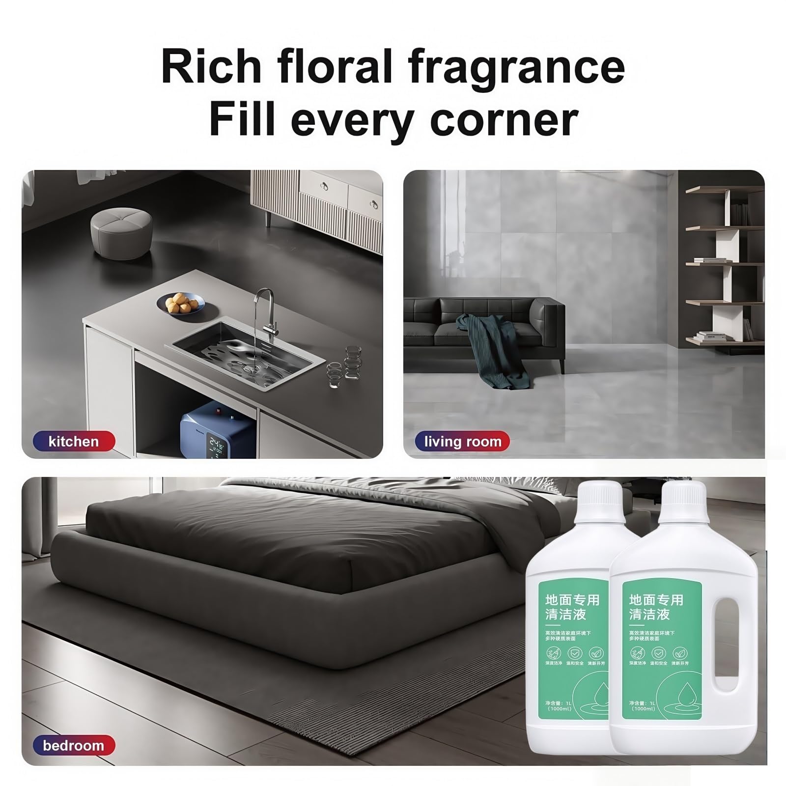 Líquido Limpiador For Fregadoras De Suelos 2 Botellas De 1 L Compatible Con Midea, Universal For Todas Las Series De Robots Aspiradores Detergente Y Líquido Limpiador De Suelos Accesorios