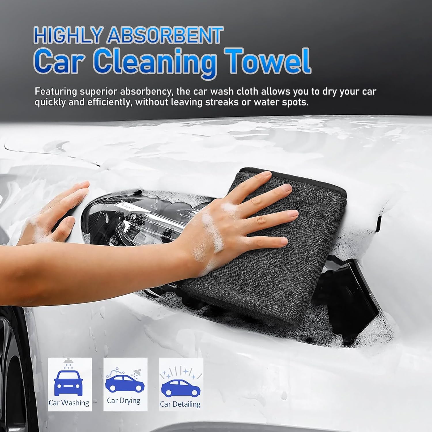 Ipetboom Car Towel Microfiber for Drying and Cleaning Highly Absorbent Auto Detailing Cloth Lint Thick Material for Home and Vehicle Care