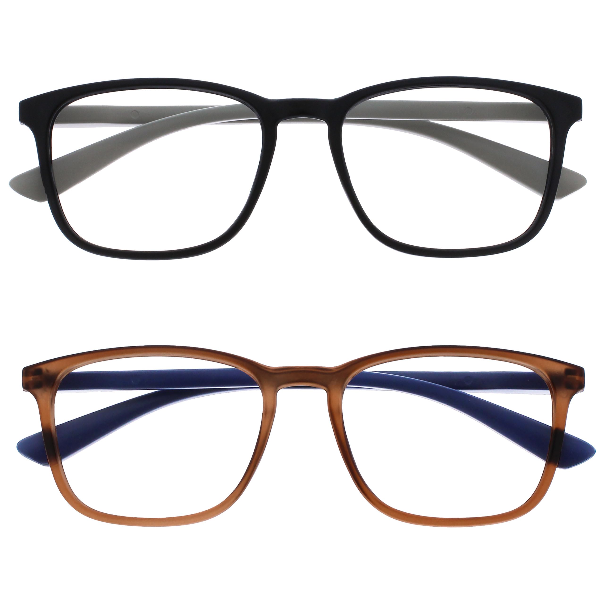 OPULIZE Max Reading Glasses 2 pack, Classic Large Rectangular Frame, Matt Black Brown, Men's Women's Unisex, Spring Hinges
