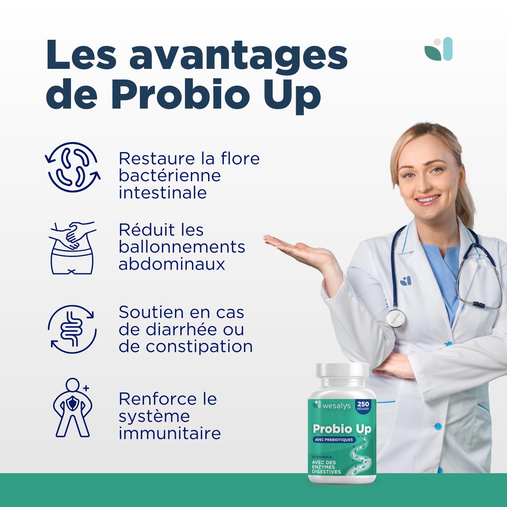 Probiotique flore intestinale - 250 gélules - 20 souches bactériennes, Probiotiques et prebiotique, lactobacillus gasseri, Bifidobactéries, Enzymes digestives, Inuline, FOS, 20 milliards UFC
