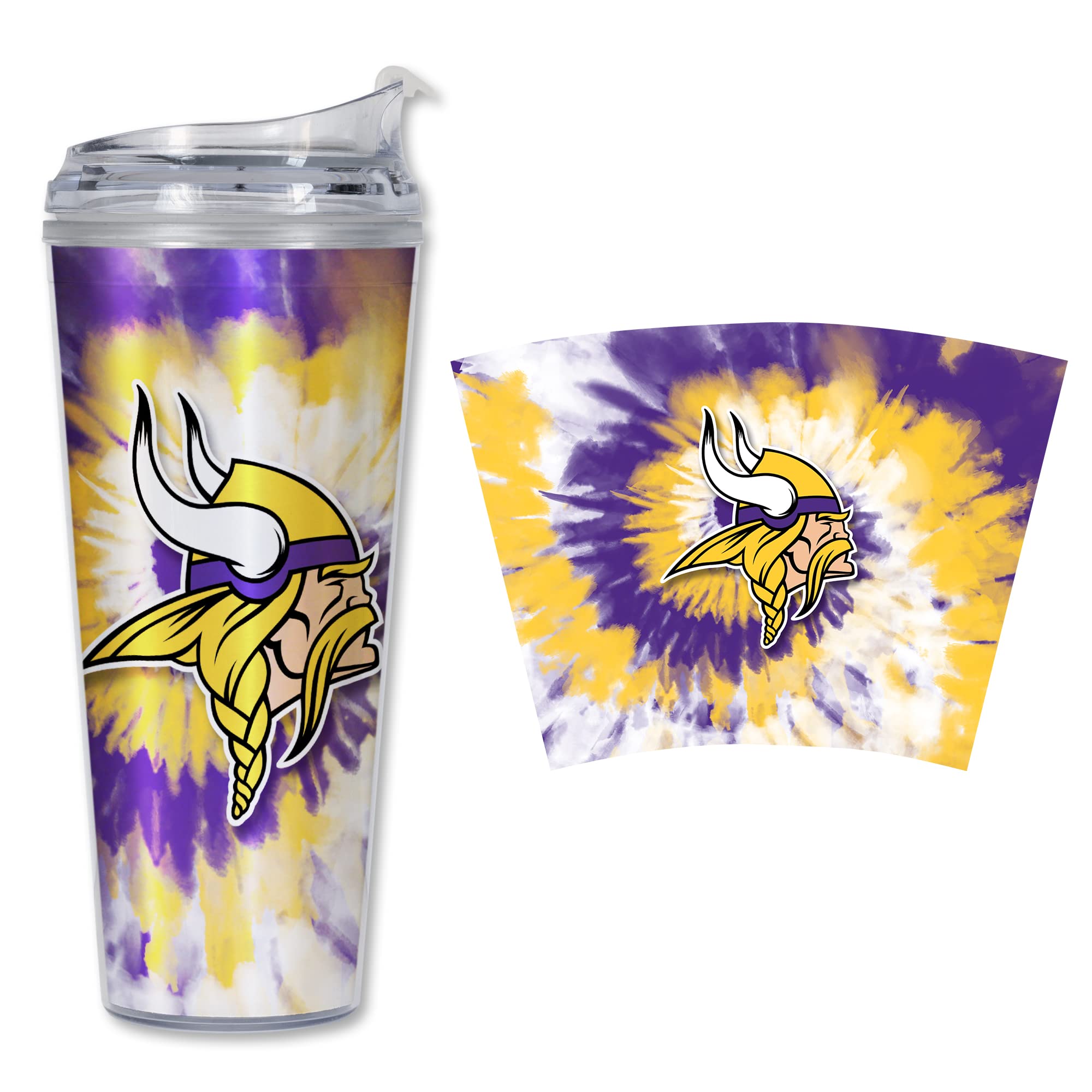 Rico Industries NFL Football Glitter 24oz Acrylic Glitter Tumbler with Hinged Lid, Officially Licensed Double Wall Tumbler with Straw