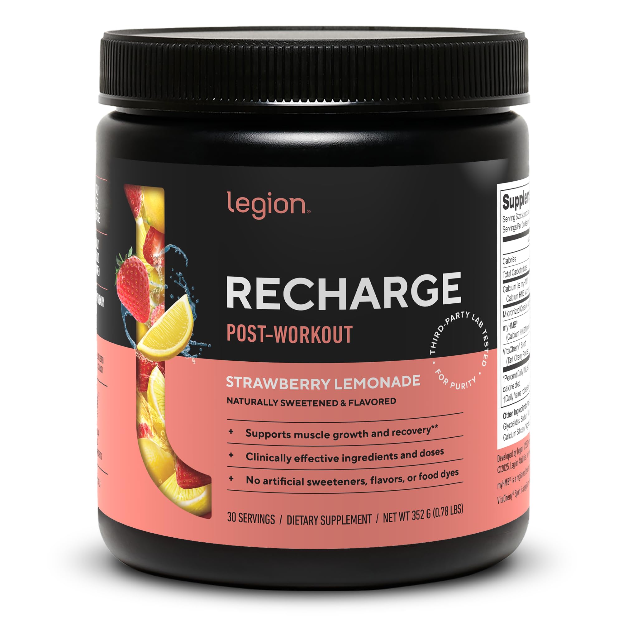 LEGION Recharge Creatine Post Workout Recovery Powder, Strawberry Lemonade Strawberry Lemonade 30 Servings (Pack of 1)