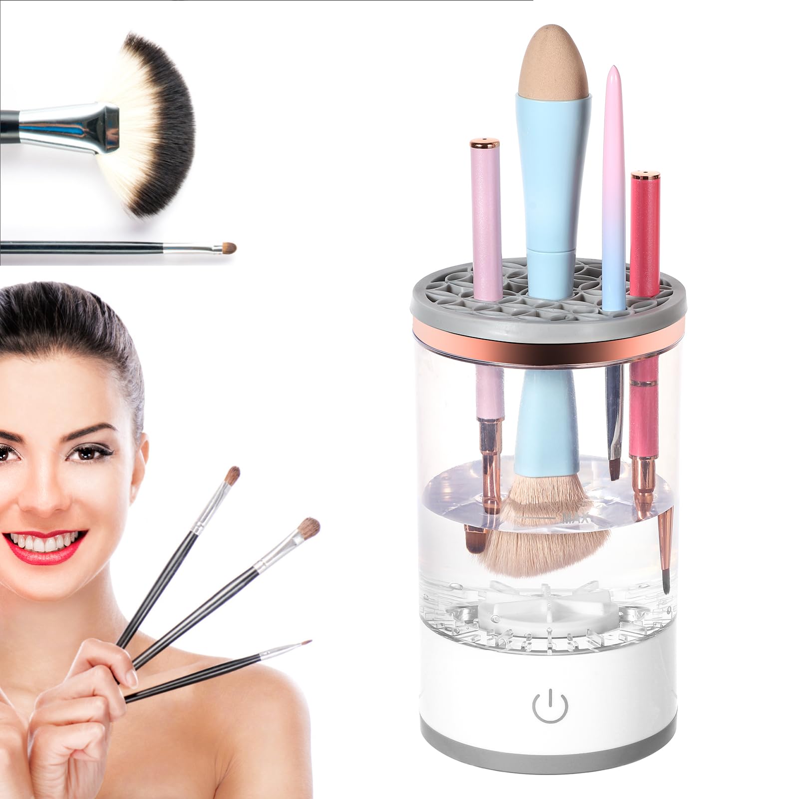 Limpiador Brochas Maquillaje Eléctrico, Máquina Limpiadora Brochas Maquillaje Blanca con Cable USB Herramienta Maquillaje Giratoria Automática Portátil para Brochas Maquillaje Todos Tamaños