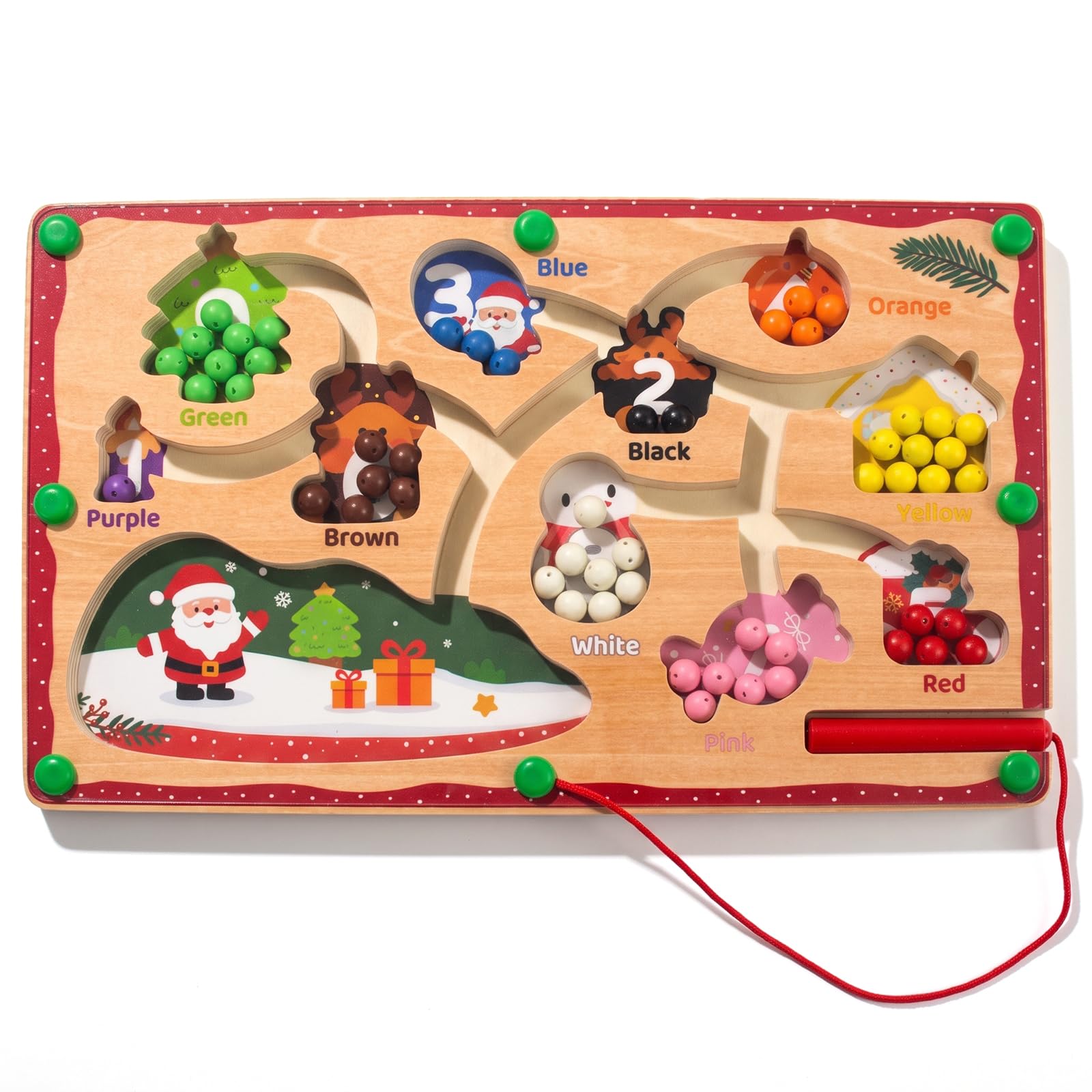 WOODENFUN Chrismas Magnetic Color Number Maze for Toddlers, Montessori Toys