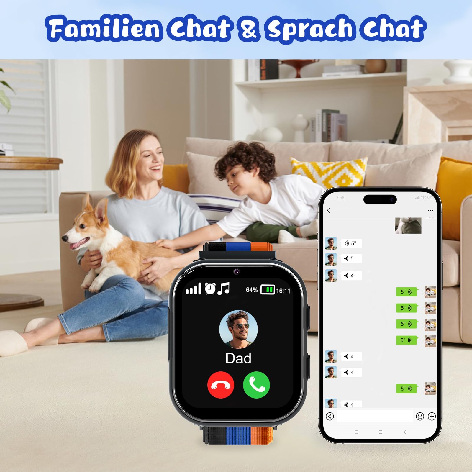 PTHTECHUS Smartwatch Bambini GPS, Orologio Telefonico per Bambino 4G con Chiamata, Videochiamata, WIFI, Totocamera, SOS, Chat Vocale e Funzione Giochi Puzzle per Bambina (nero)