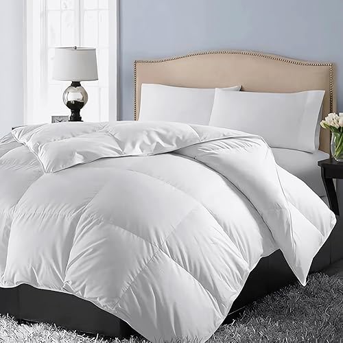 Blue Ridge Home Fashions Edredón de plumón alternativo Comforloft de algodón egipcio de 1000 hilos, tamaño matrimonialqueen, blanco
