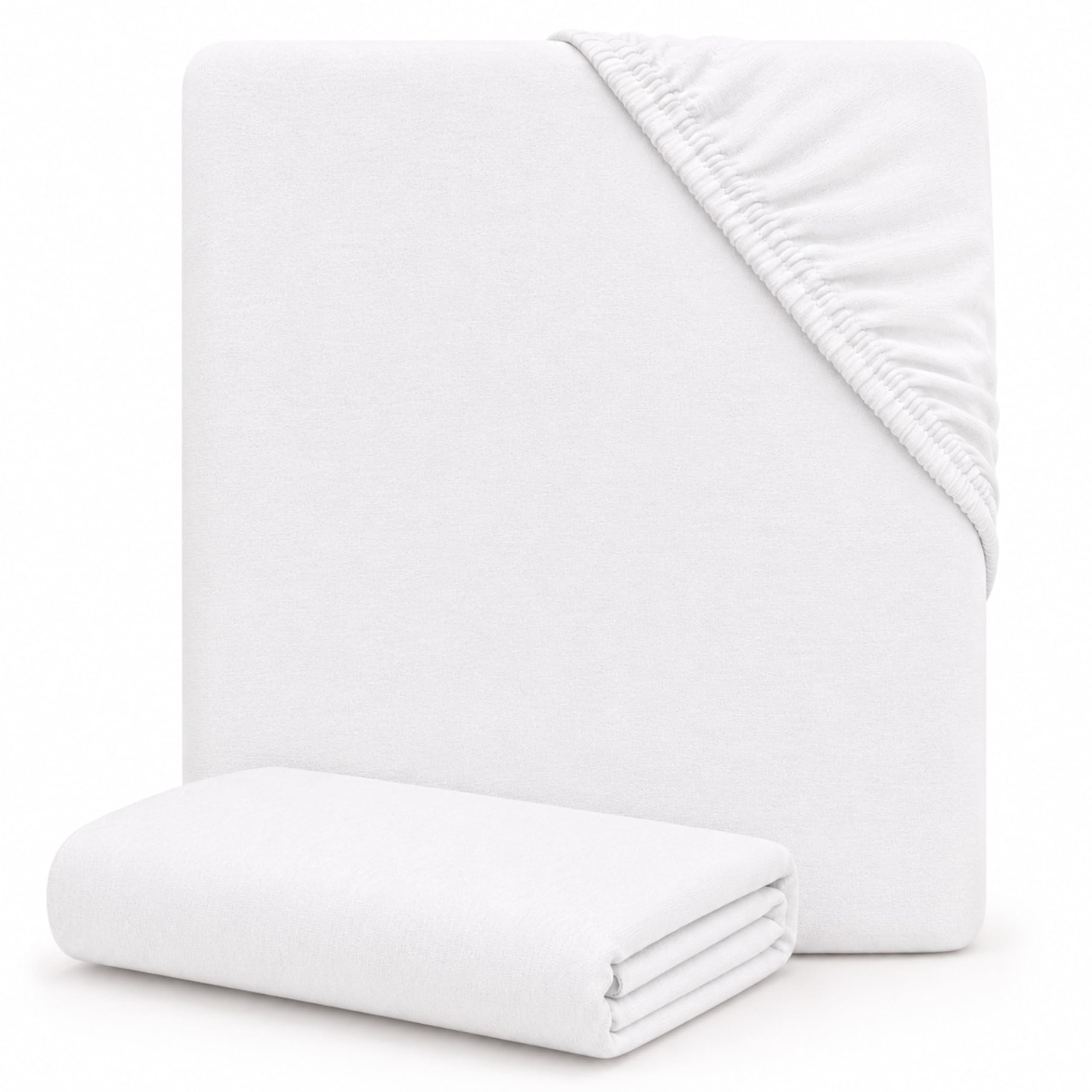 Dudu N Girlie Compact Cot Fitted Sheets 100x50cm – White, 2 Pack, Elasticated Jersey Cotton Bedding for Babies & Toddlers