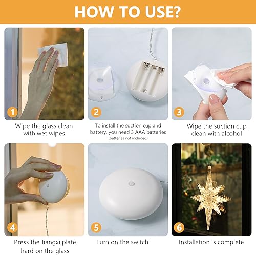 Miniatura 8 de Luces de estrella de Navidad de Belén de 10.8 pulgadas, decoración de árbol de estrella iluminada de plástico, luces LED colgantes para ventana,