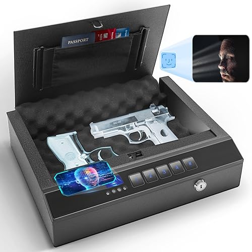 Facial Recognition Gun Safe for Pistols,Face VerificationPIN CodeKey Gun Safe box for Handgun Suitable for home, nightstand,Car, Wall