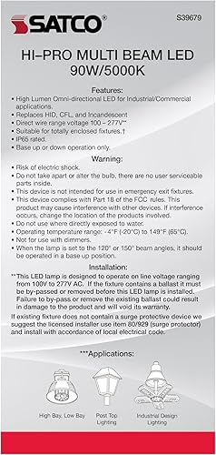 Miniatura 9 de Satco S39750 Hi-Pro - Bombilla LED multihaz, 30 vatios, 5000 K