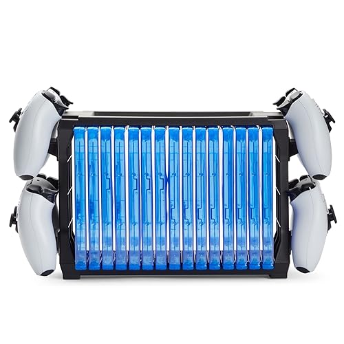 Miniatura 4 de ionX Video Game Storage Stand for Blu-Ray and Game Cases, Fits 4 Controllers, Holds 15 Cases (Black)