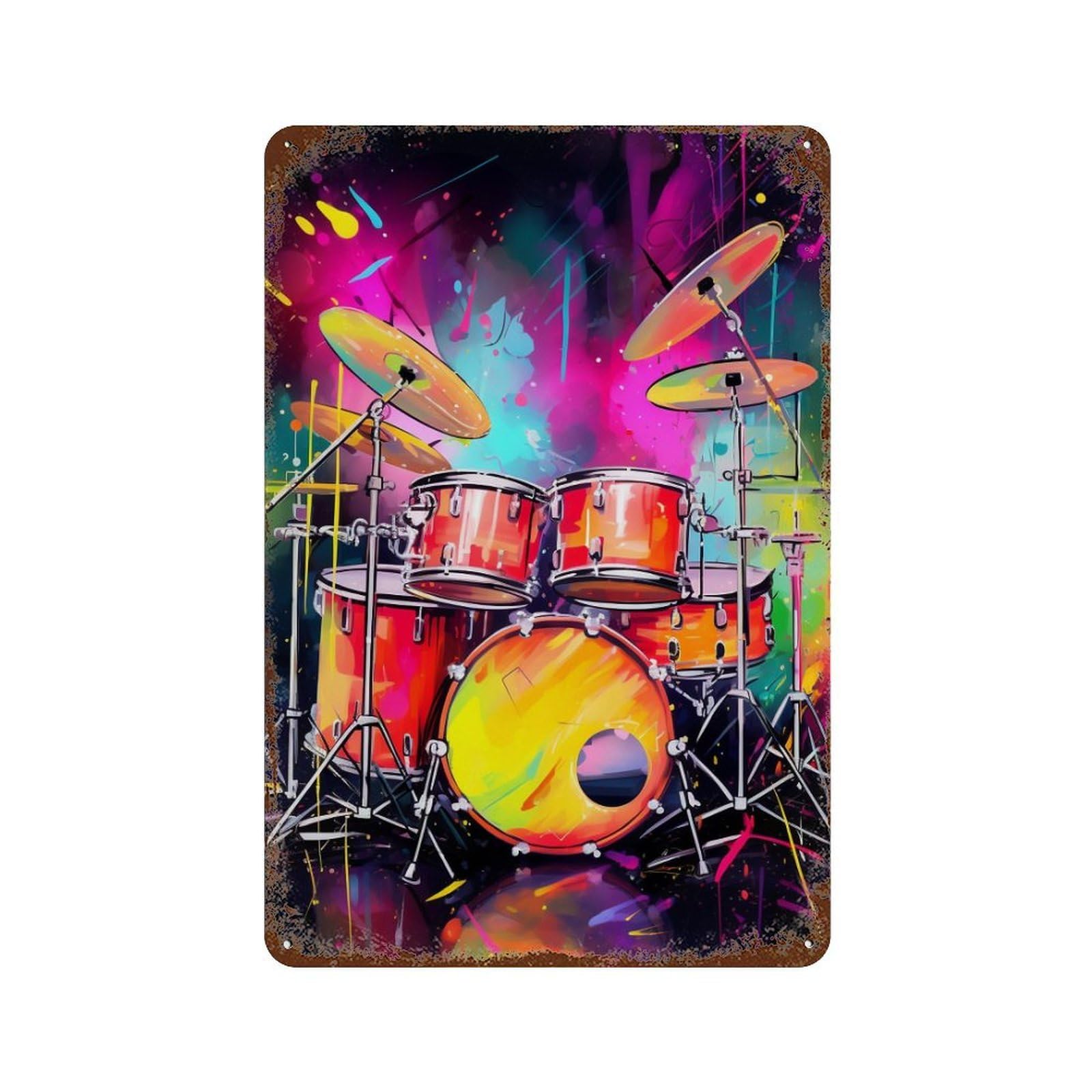 Garage Style Colorful Drum Set Art Decorative Tin Sign 11.8"x7.9", Shabby Chic Decor for Bar And Workshop
