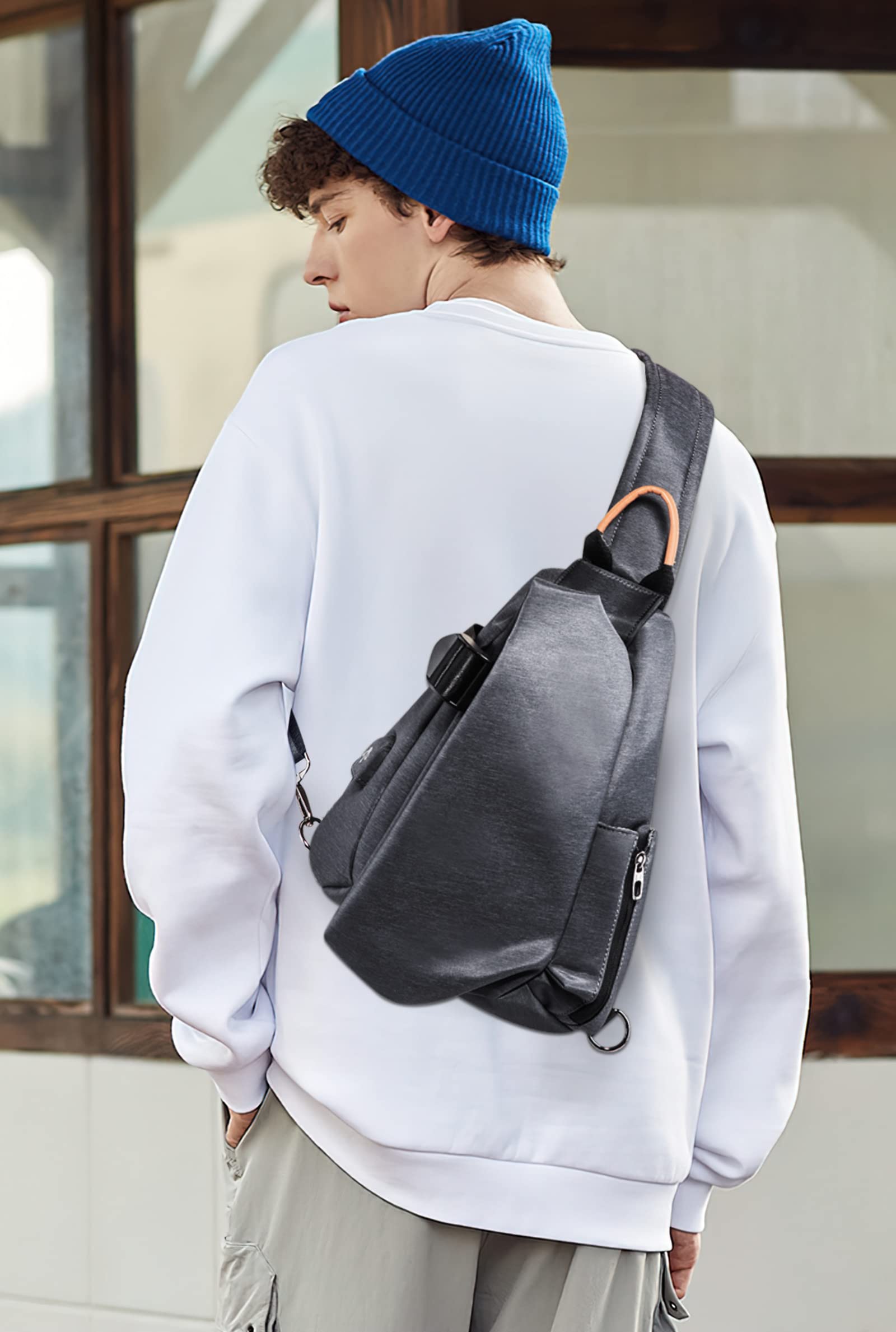 Sac de Poitrine Homme Mode USB Sling Sac Voyage Bandoulière Portable Camping