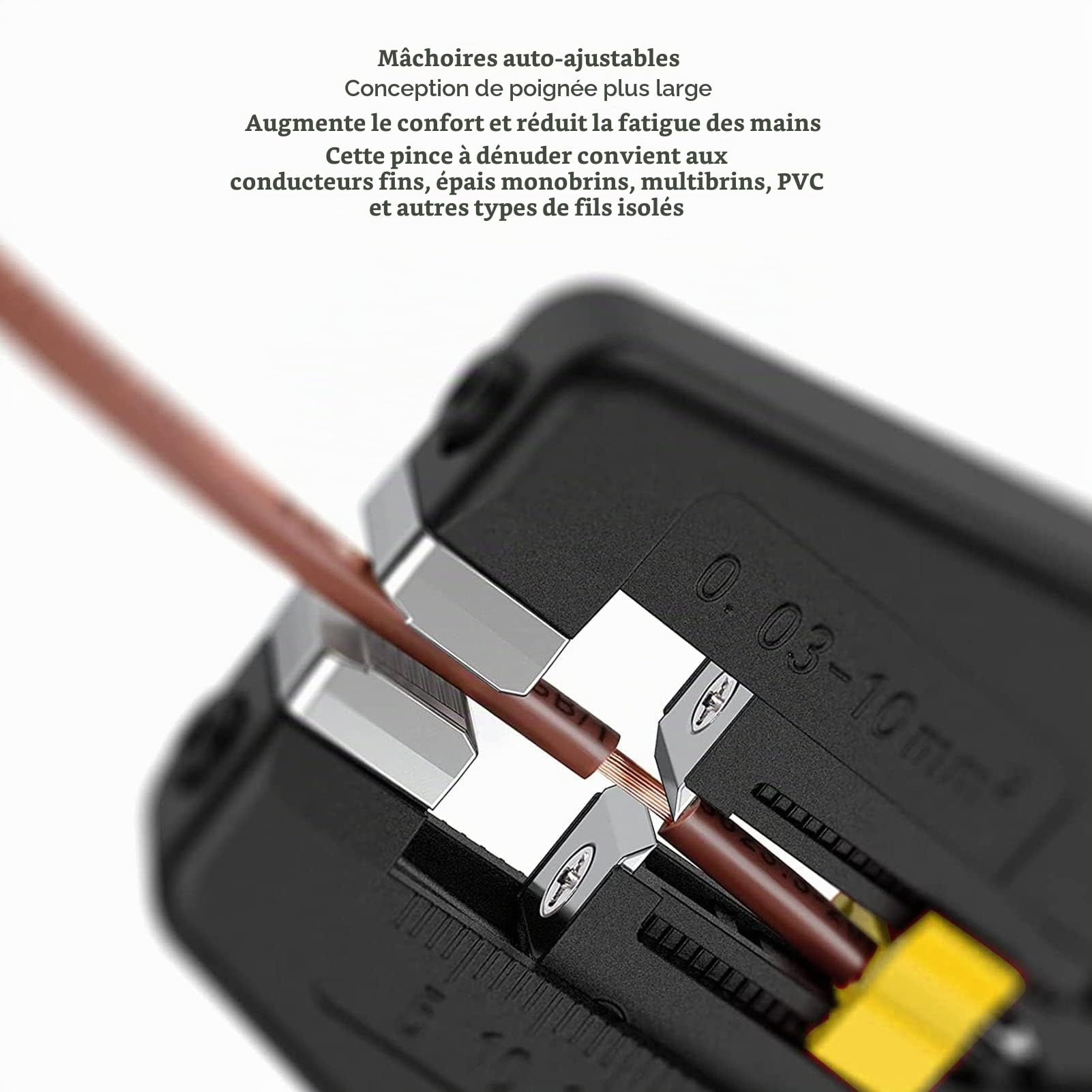Pince à Dénuder Automatique Réglable 0.08-10 mm² Dénudeuse de Fils Professionnelle pour Câblage Électrique Outil d'Électricien avec Dénudage Précis et Rapide | Dénudeuse de fils automatique 0.08-10mm², 2 en 1 coupe, poignée ergonomique, pour électricien