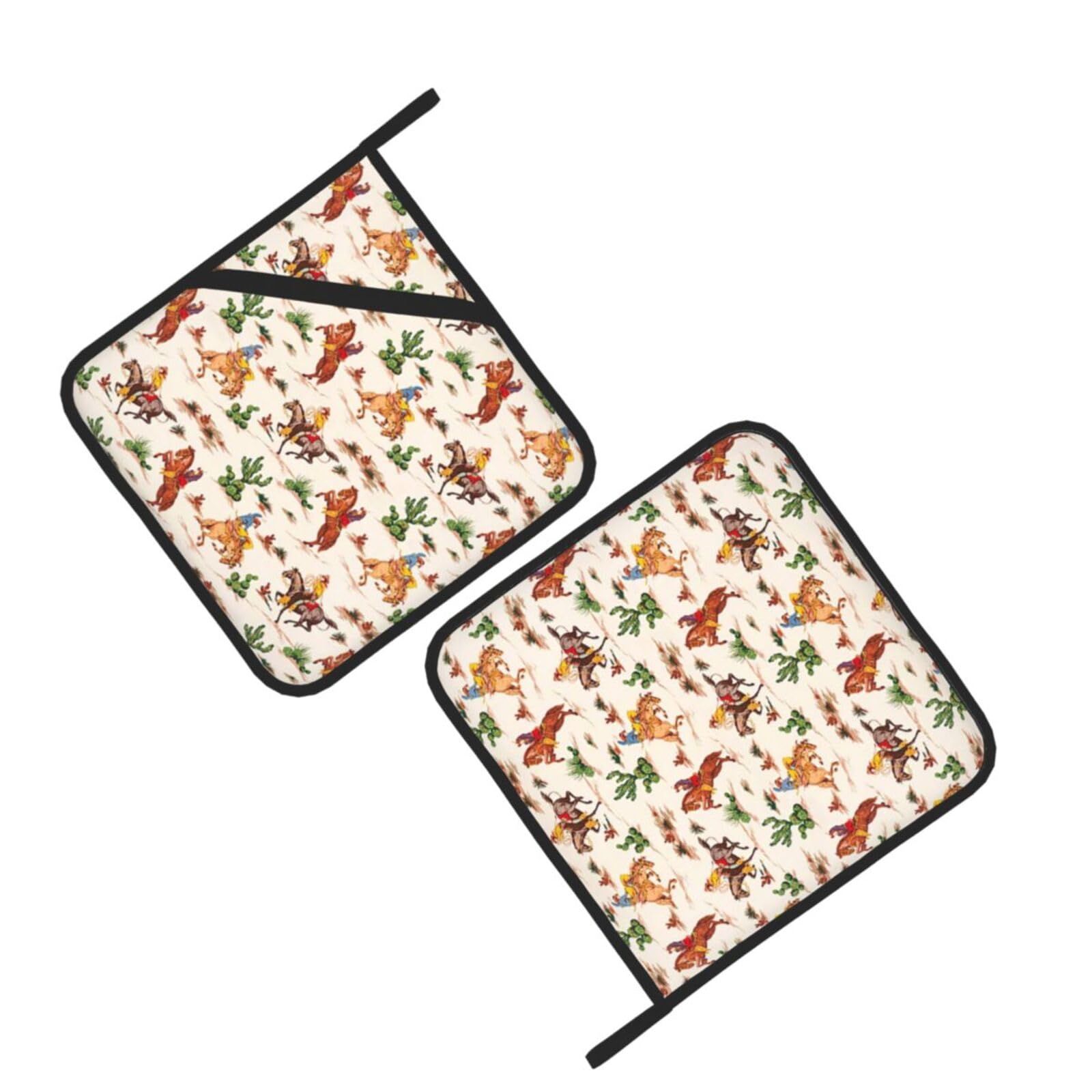 Cowboy Ride Horse Printed Oven Pot Holders Set of 2 Pcs Heat Resistant Kitchen Microwave Potholders for Cooking Baking Grilling