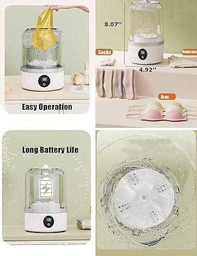 Miniatura 6 de Lavadora portátil, lavadoras de viaje compactas inalámbricas recargables para camping, lavadora de ropa interior, lavadora portátil para