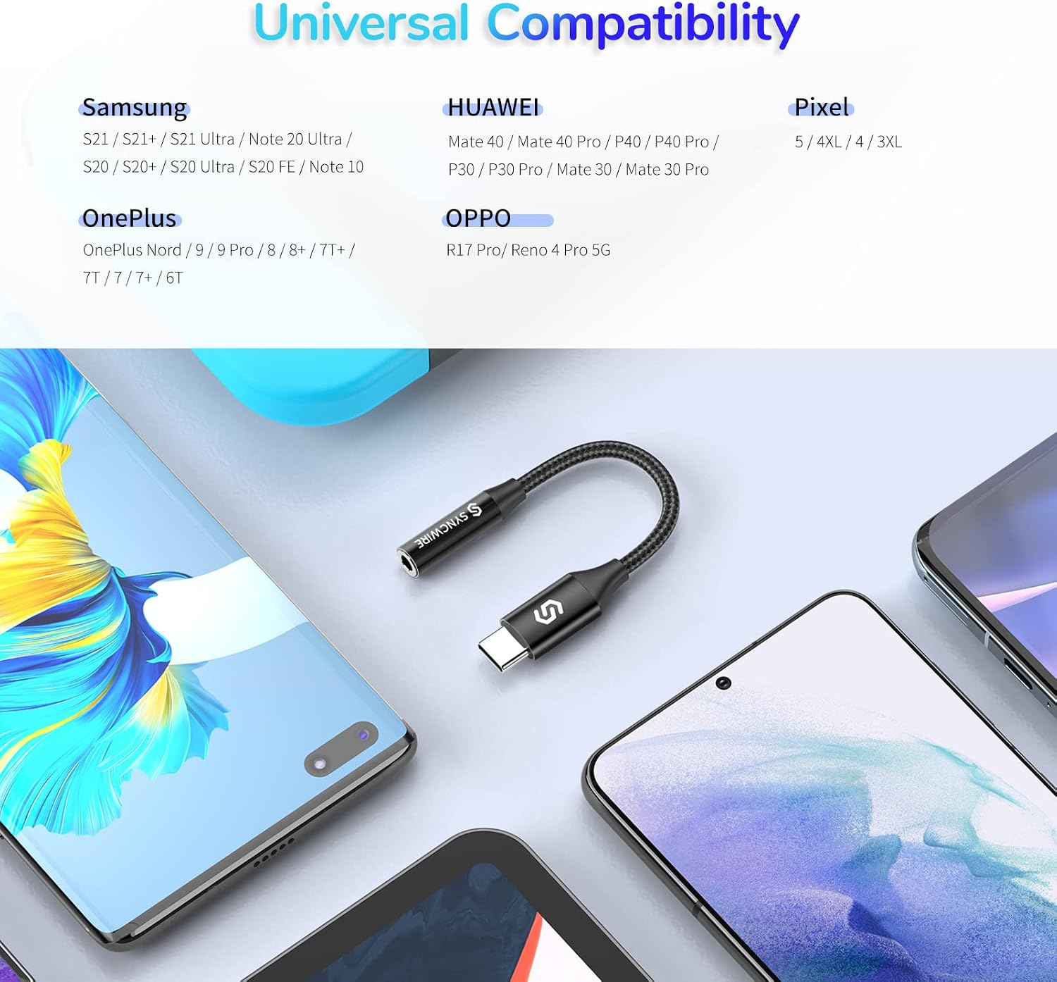 Syncwire USB C to 3.5mm Female Headphone Adapter, USB Type C to Aux Audio Jack Dongle Cable Cord Compatible with Pixel 6 4 3 XL,Samsung Galaxy S22 S21 S20 Ultra Note 20 10 S10 S9 Plus,iPad Pro,Black
