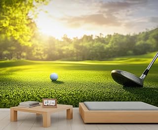 Golf Mural, Golf Course Wall Mural, Green Lawn Large Wallpaper for Bedroom Living Room Home Decor - 59" x 39" (Not Peel n' Stick)