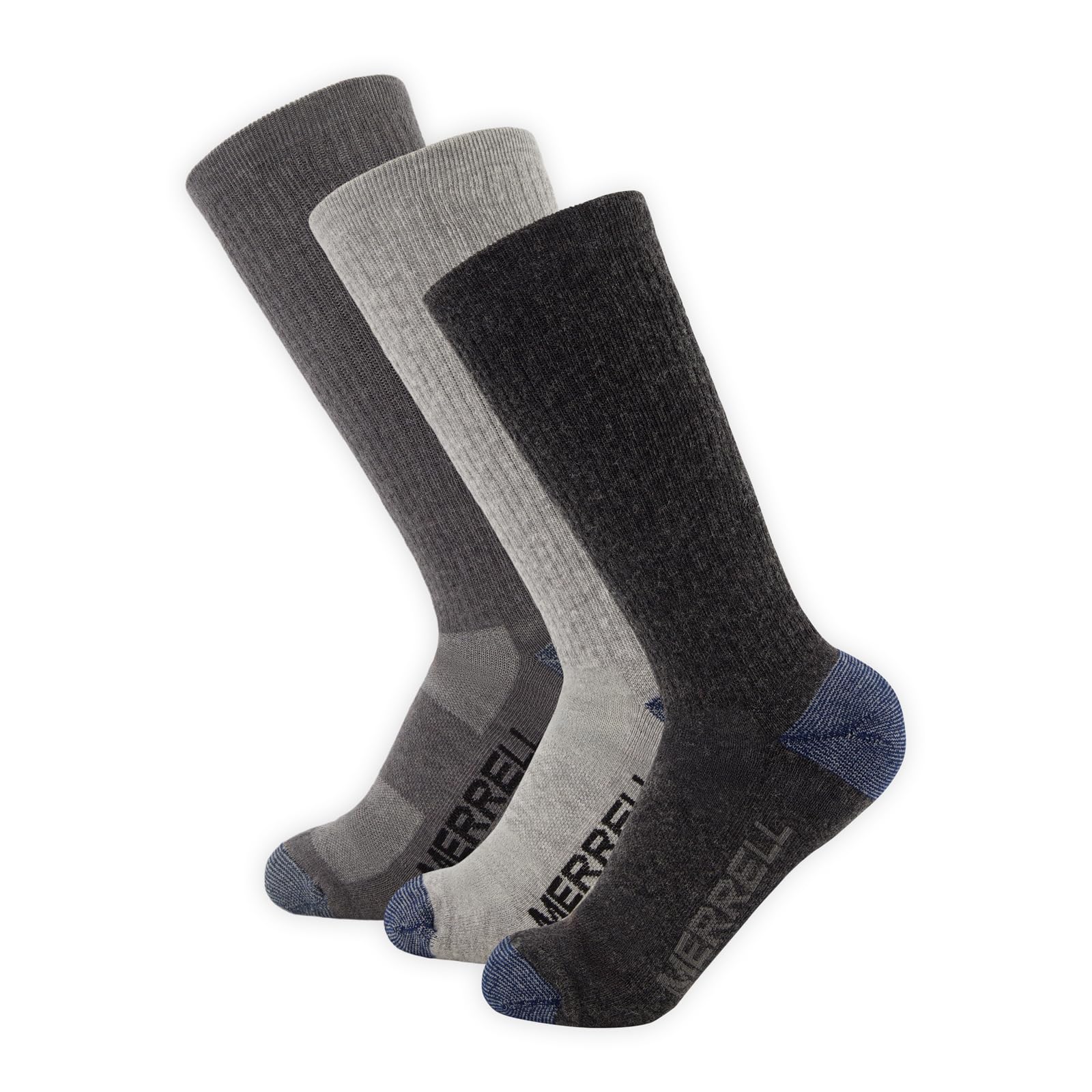 Merrell Trekker Outdoor Crew Socks, Wool Hiking & Walking Socks, Arch Support, Charcoal Heather, Medium-Large, 3 Pack