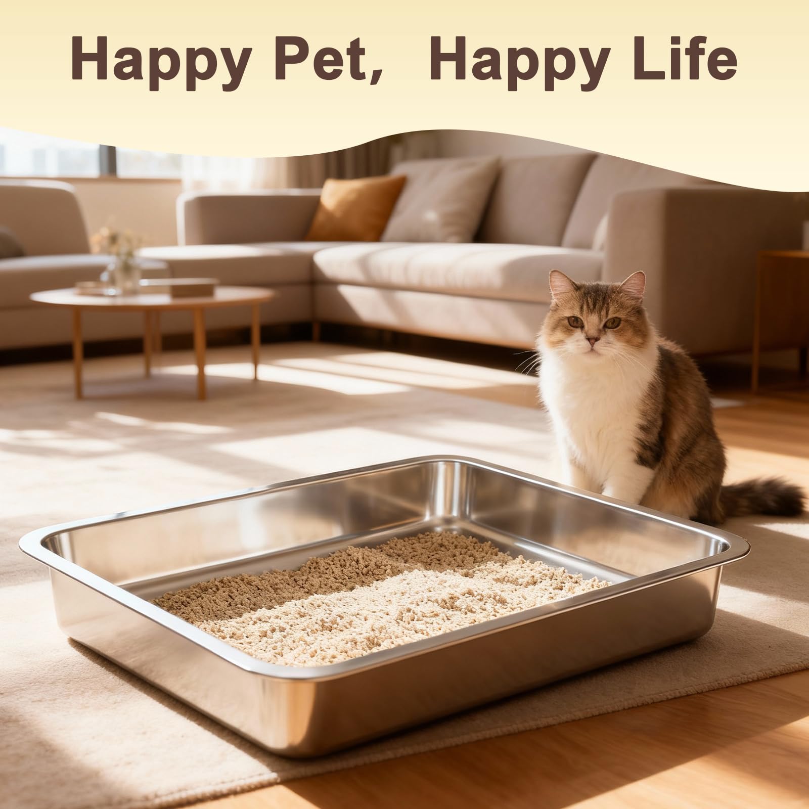 Lettiera per gatti anziani in acciaio inox, con ingresso basso, grande lettiera in metallo poco profonda, facile accesso, 40 cm x 35 cm x 7 cm (lunghezza x larghezza x altezza)