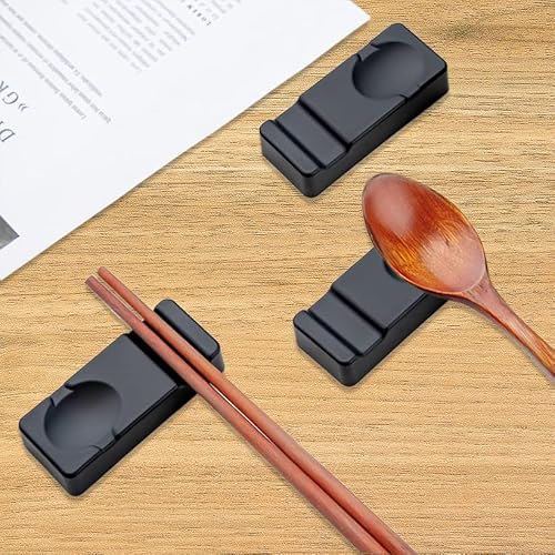 Chopsticks Rests Japanese Chopsticks Stand Spoon Forks Holder Rack Set Of 10 (Black) #TOP2