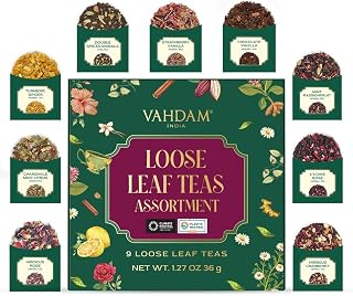 VAHDAM Top 9 Exotic Loose Leaf Herbal Tea Sampler (18+ Cups) - Floral Fruity Blends, Hot/Iced, Ideal Gift for Tea Lovers