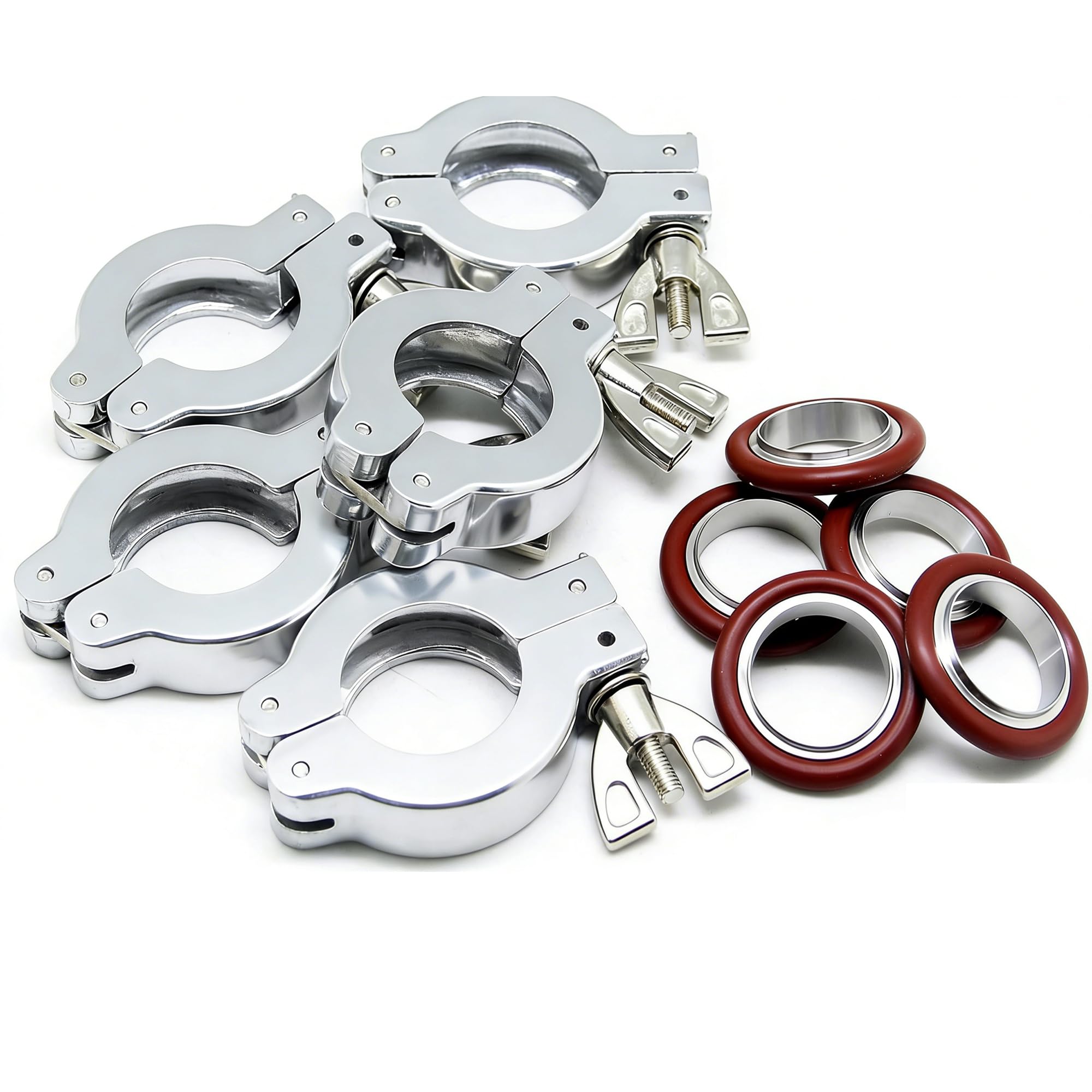 QiiMii KF-25 Aluminium Wing Nut Hinge Clamp with FKM O-Ring and SS304 Center Ring, 5 Pack