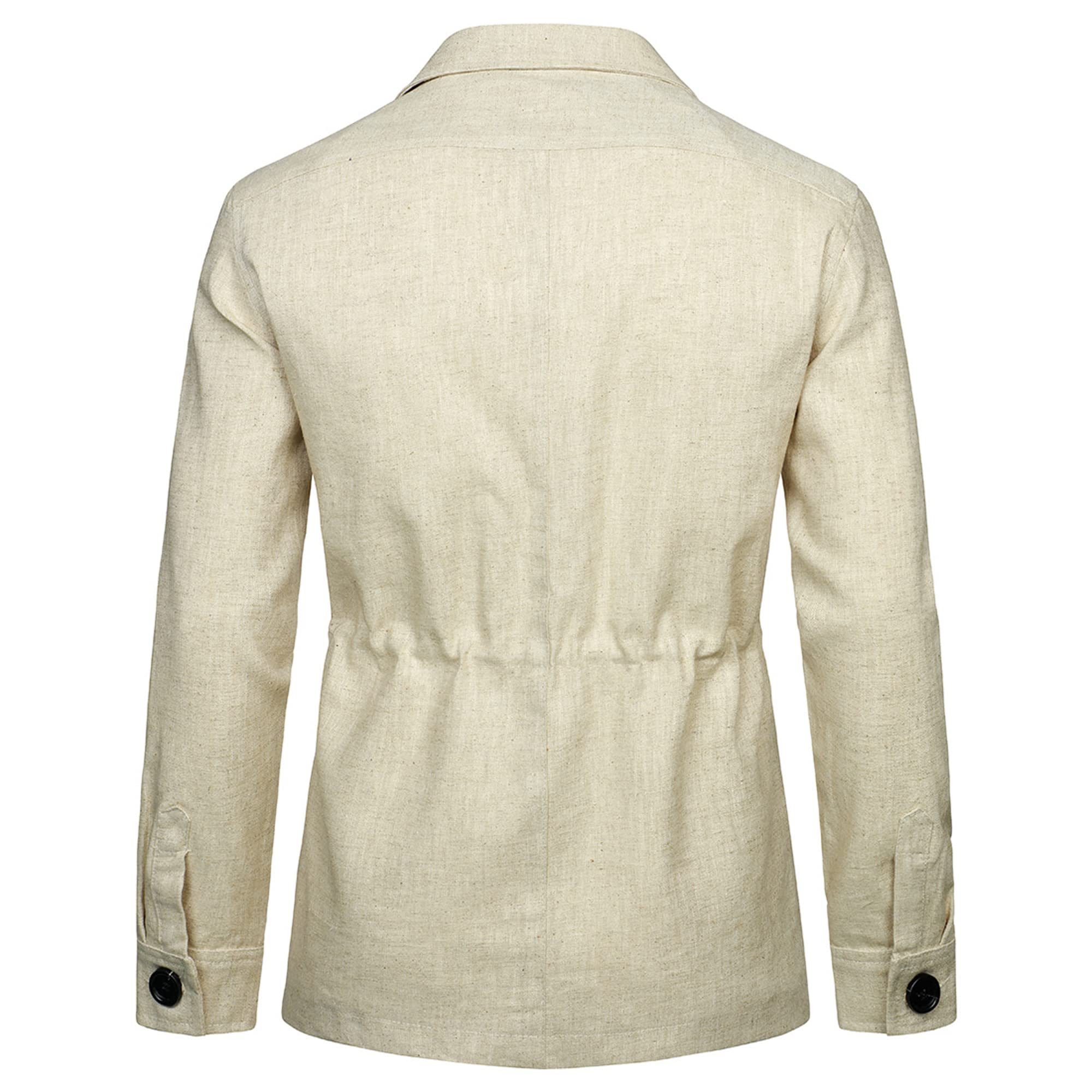 Legou Veste pour homme avec revers en lin et veste de travail multi-poches, ecru, XXXL