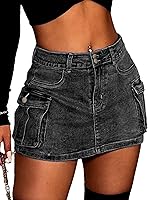 ELLEVEN Women's High Waist Stretchy Denim Cargo Skort - Y2K Mini Jean Skirt Shorts with Flap Pockets
