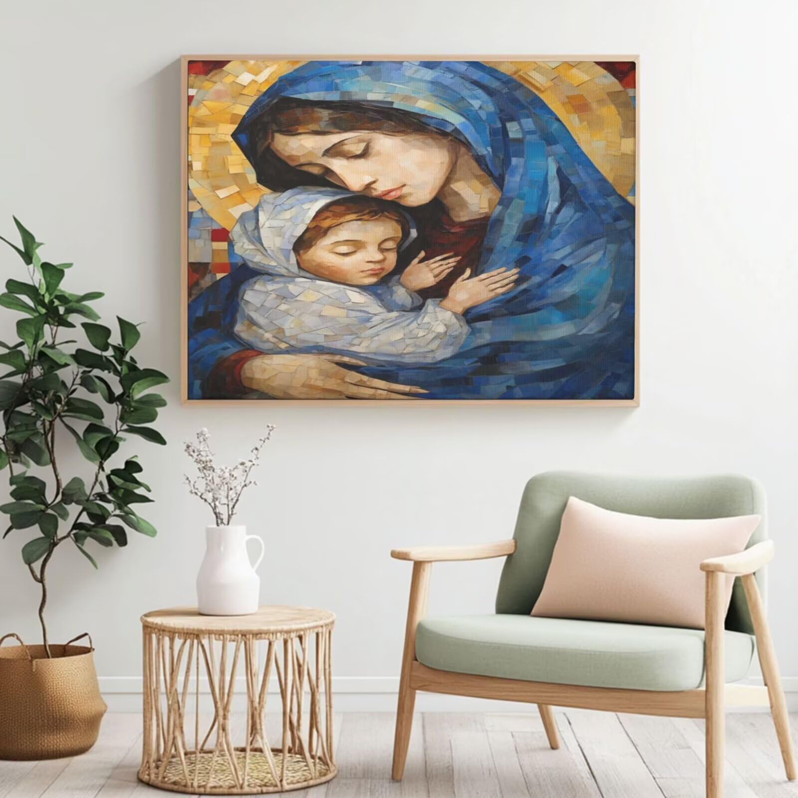 Kit per pittura con numeri per adulti, madre, pittura religiosa con numeri per principianti, pittura acrilica con 6 pennelli, pittura ad olio per decorazione da parete (95 x 70 cm, senza cornice) MK1