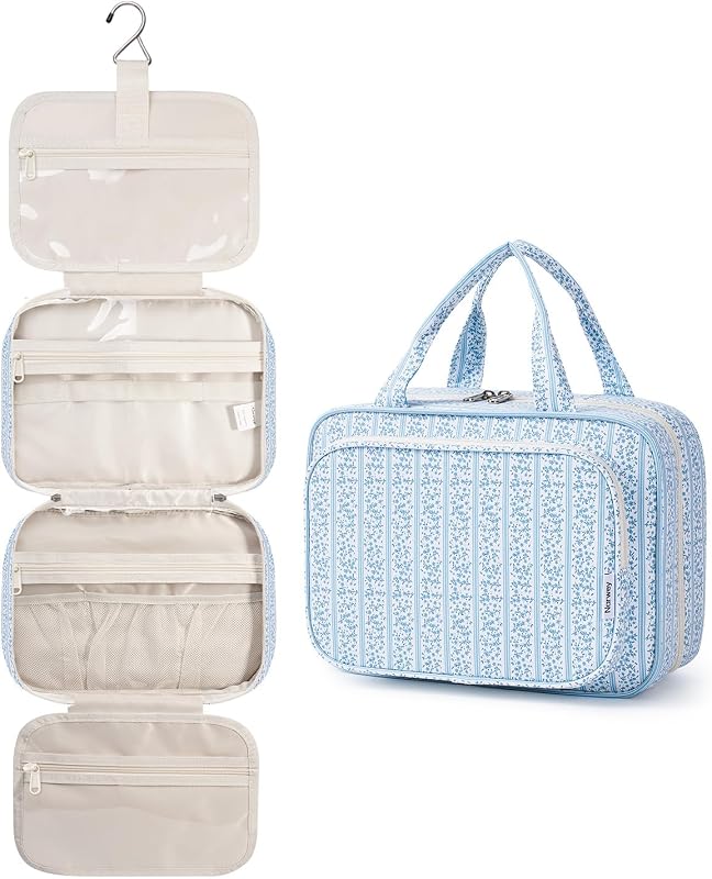 Necessaire de viagem Narwey com gancho, organizador grande para maquiagem e produtos de higiene