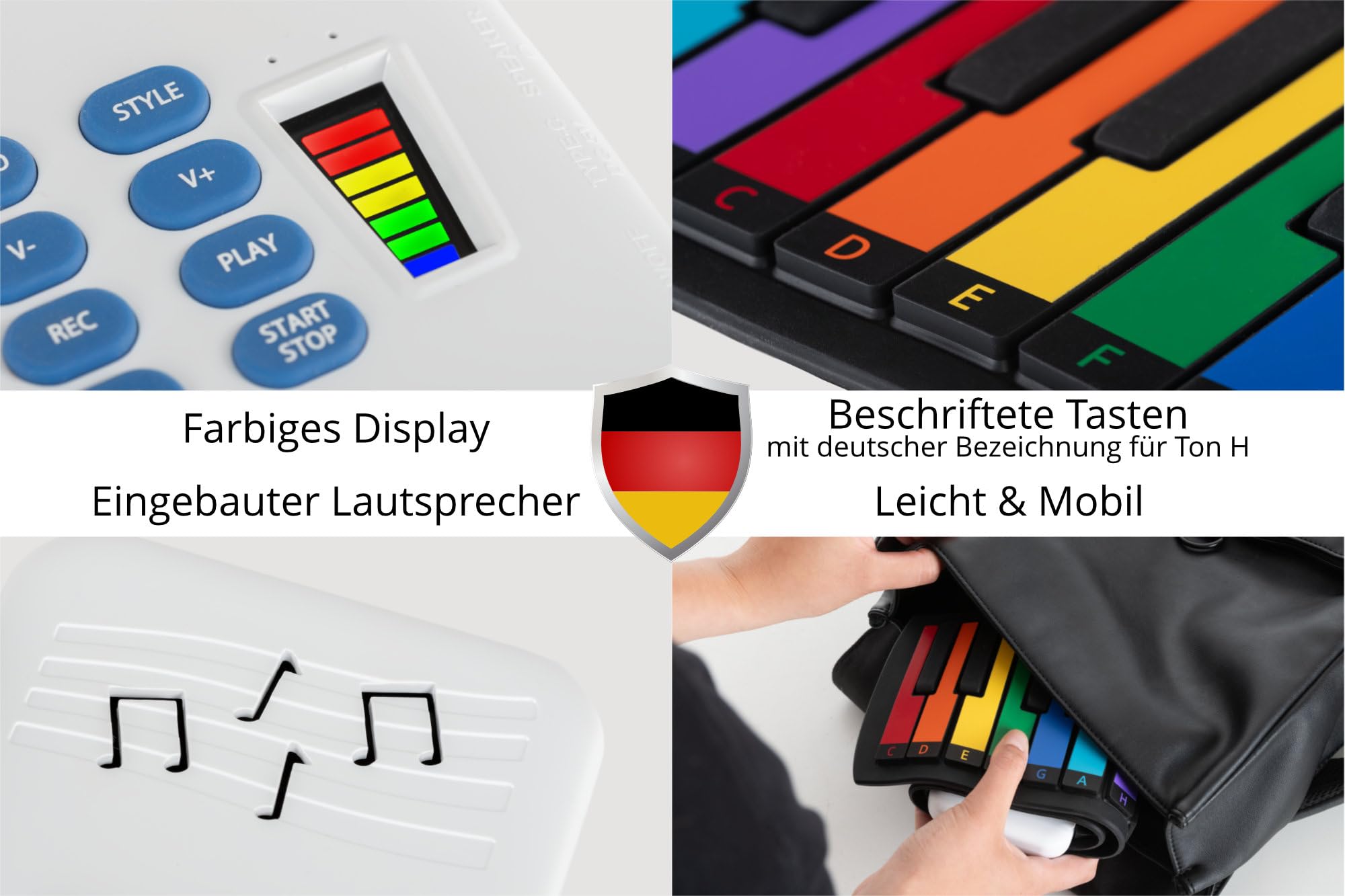 McGrey RA-49 Roll-Up Piano dla dzieci, łatwy transport, wakacje, urodziny dzieci i pokój dziecięcy - odpowiedni dla dzieci i dorosłych - wbudowany akumulator