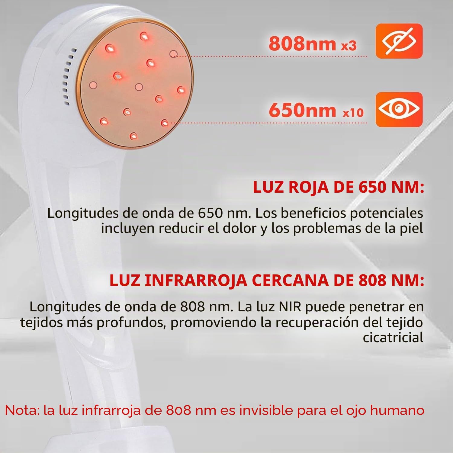 Terapia láser para el hogar, terapia de fisioterapia de luz roja, dispositivo láser para aliviar el dolor muscular, articular y tisular, 3 x 808 nm + 10 x 650 nm
