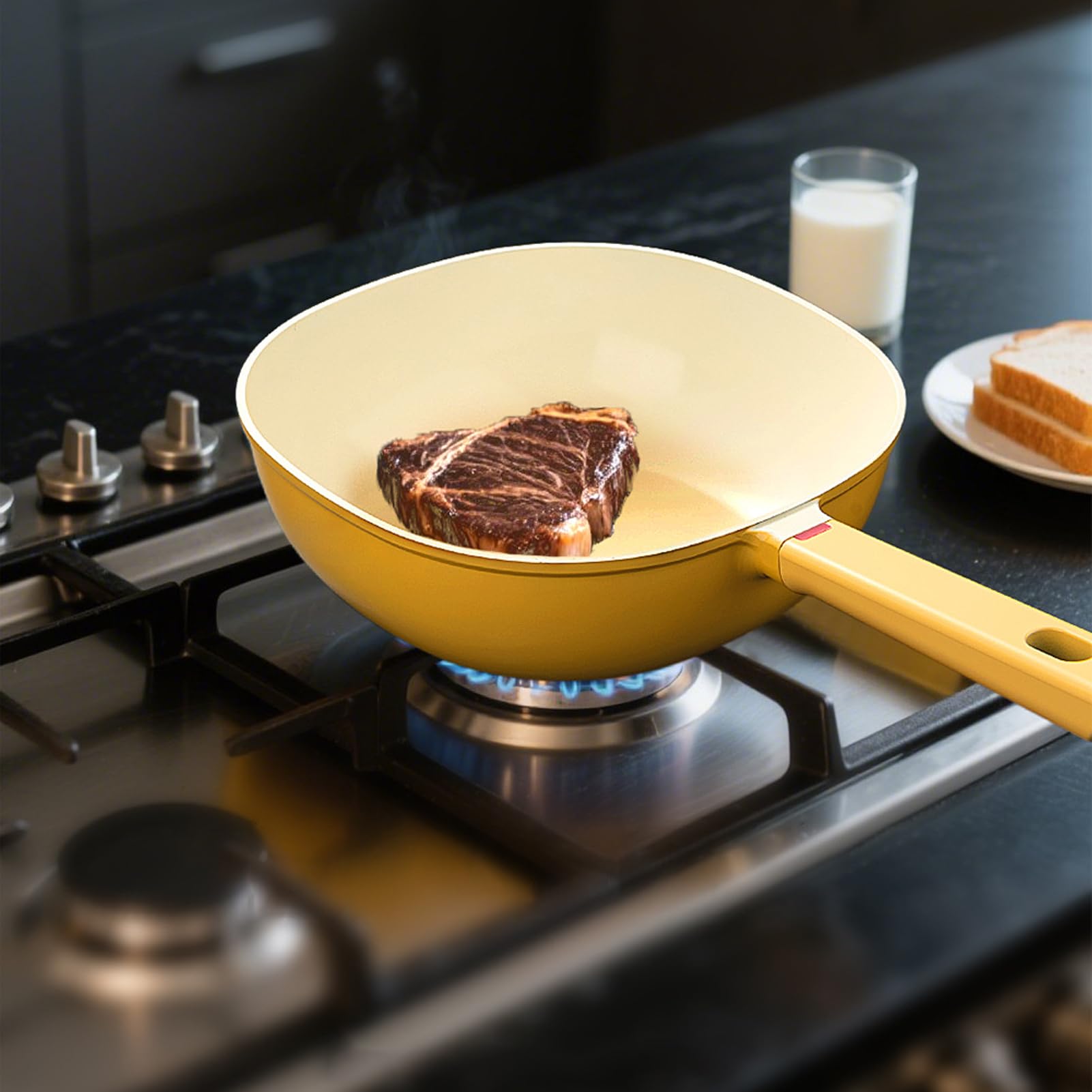 Patelnia Metalowa Rączka Antypoślizgowa 1.9L Do Kuchni | Nieprzywierająca Patelna do Smażenia z Pokrywą do Kuchenki Indukcyjnej i Gazowej, Dom, Mieszkanie, Restauracja,