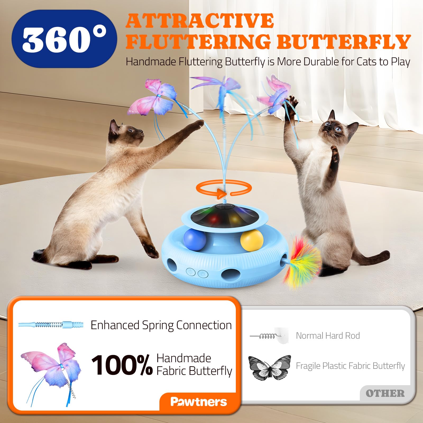 Jouet interactif pour chat : jouet automatique 4 en 1 pour chat d'intérieur, jouet électrique avec batterie rechargeable, jouet pour chaton avec papillon flottant, balle de piste et paquet de plumes