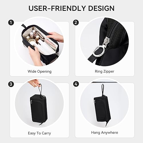 Miniatura 5 de WLLWOO WLLWOO Bolsa grande de maquillaje de viaje impermeable, bolsa de cosméticos de doble capa para mujer, organizador de maquillaje de gran