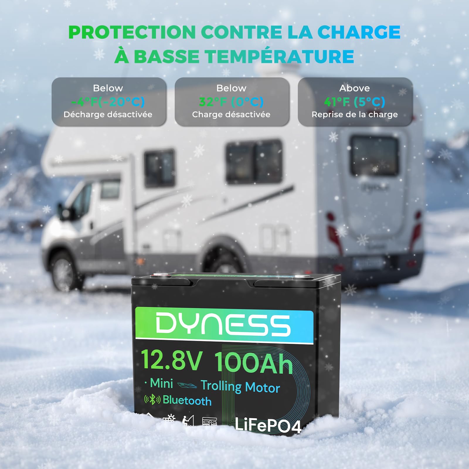 Dyness Batterie Lithium 12V 100 Ah Mini Bluetooth LiFePO4 avec Protection 100A BMS, Batterie Lithium Camping-Car pour kit Panneau Solaire, Caravane